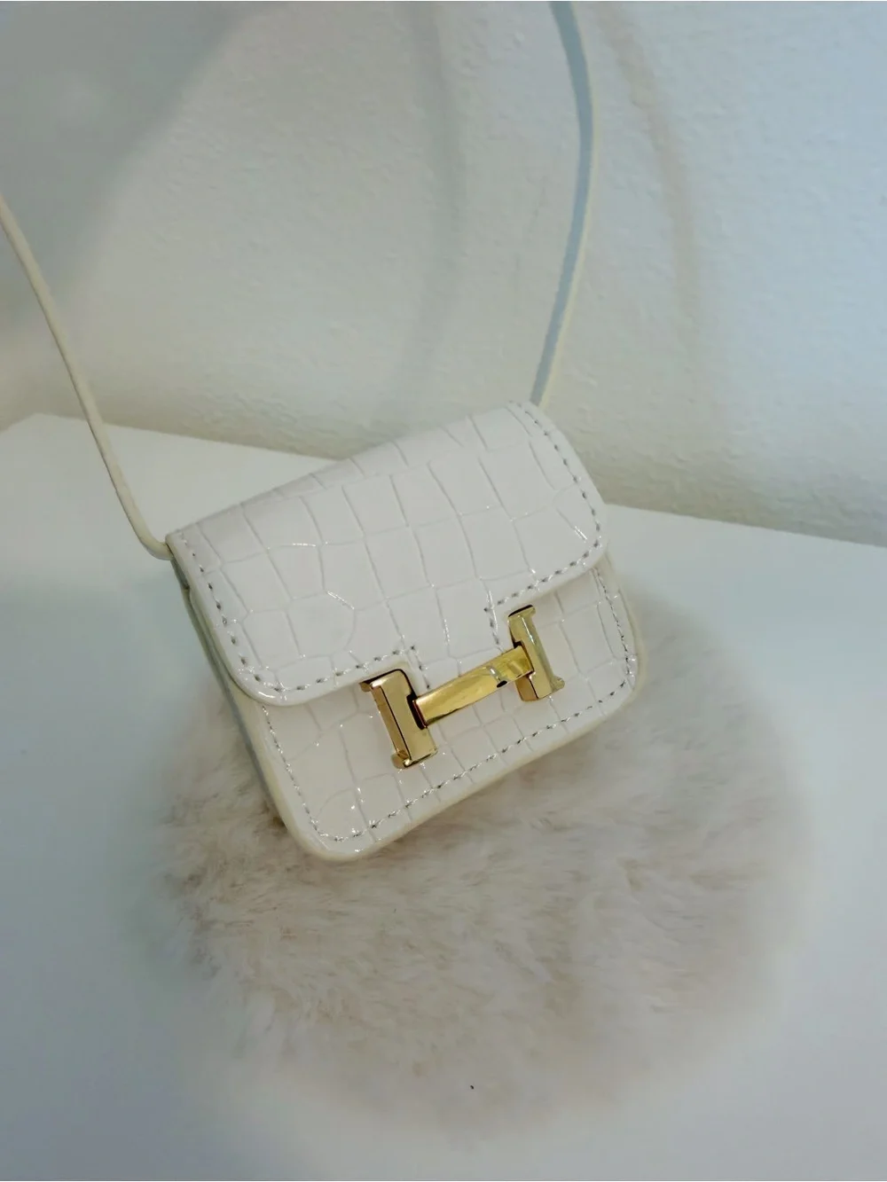 Mini Ivory Croc Embossed Bag Charm